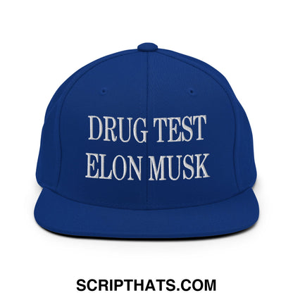 Drug Test Elon Musk Embroidered Flat Bill Brim Snapback Hat Royal Blue