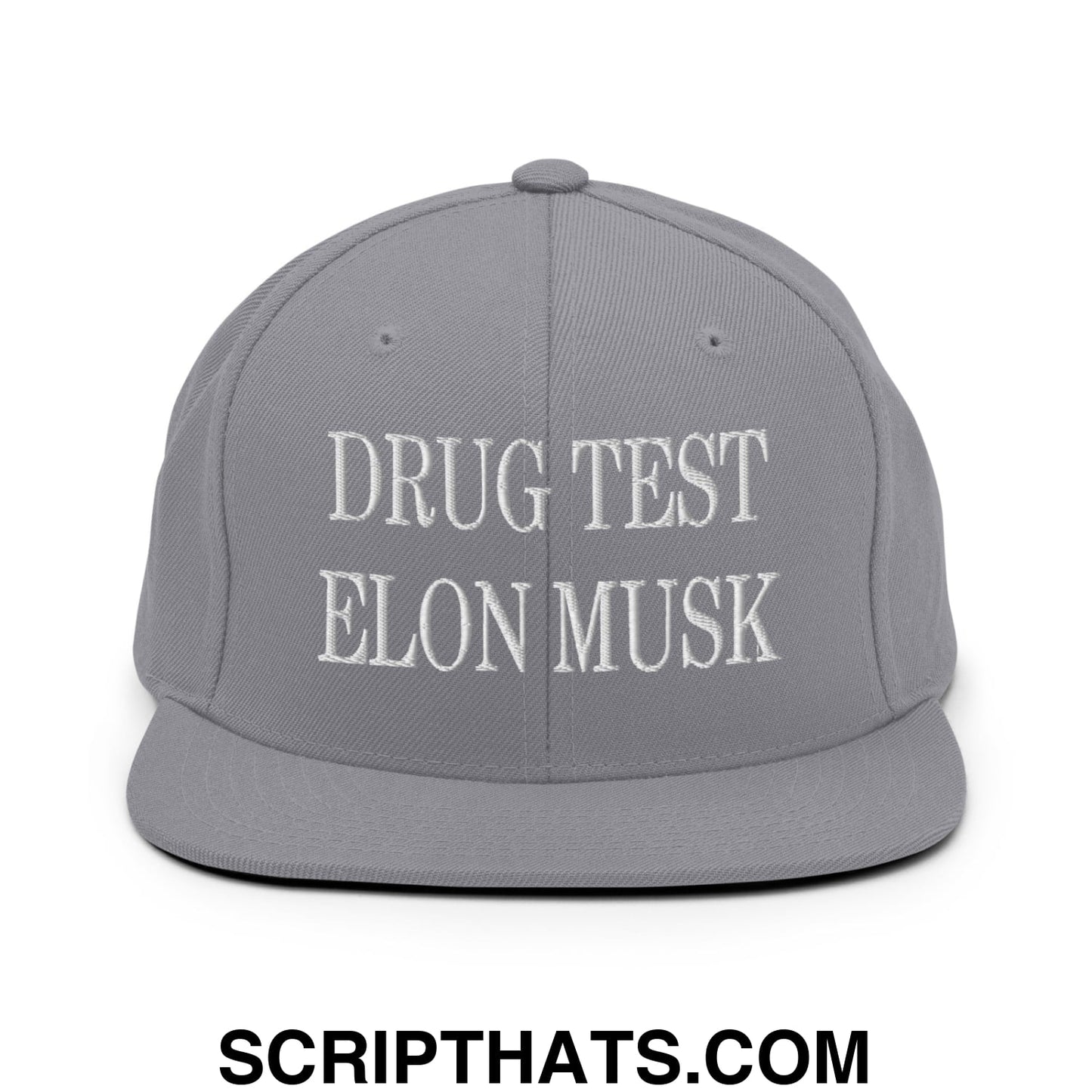 Drug Test Elon Musk Embroidered Flat Bill Brim Snapback Hat Silver