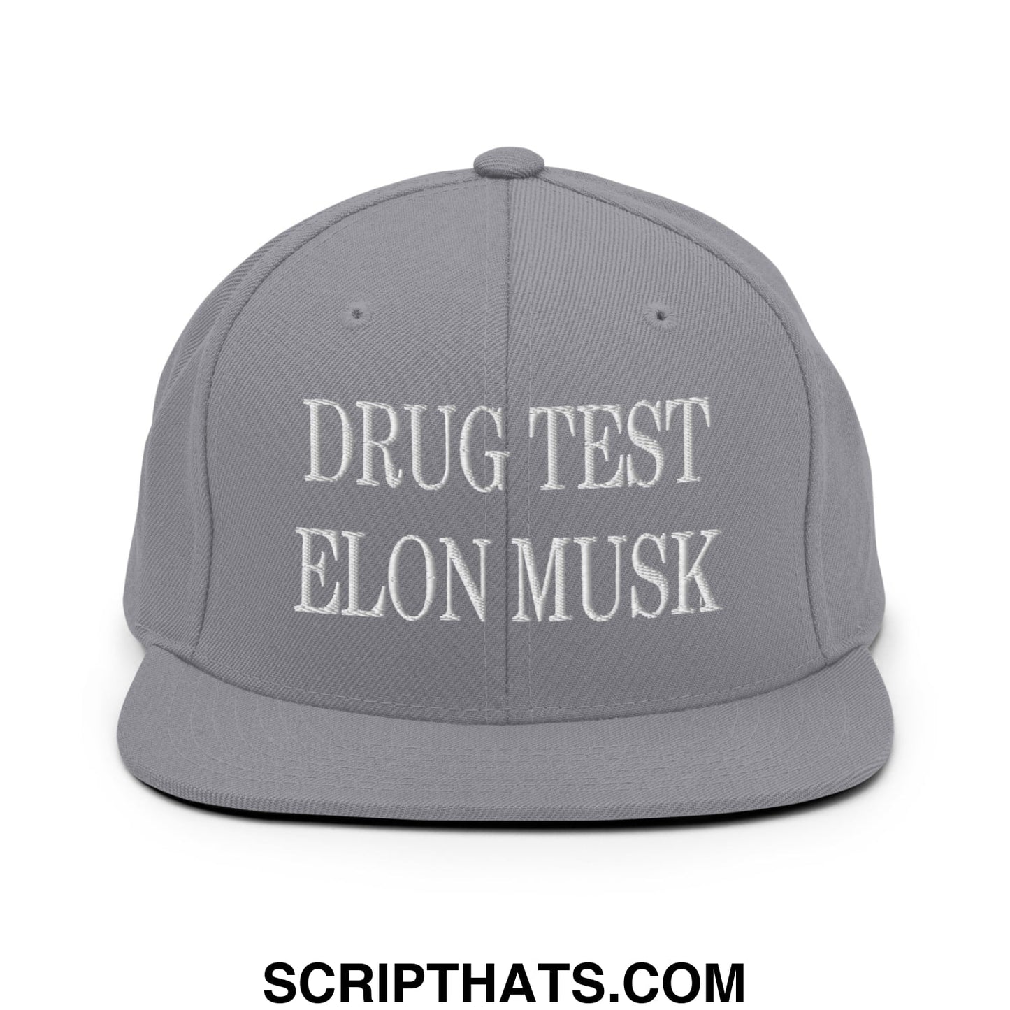 Drug Test Elon Musk Embroidered Flat Bill Brim Snapback Hat Silver