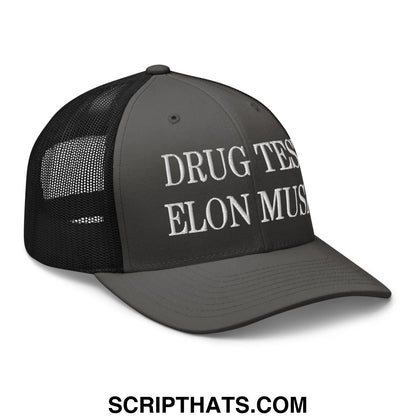 Drug Test Elon Musk Embroidered Mesh Trucker Hat Charcoal Black
