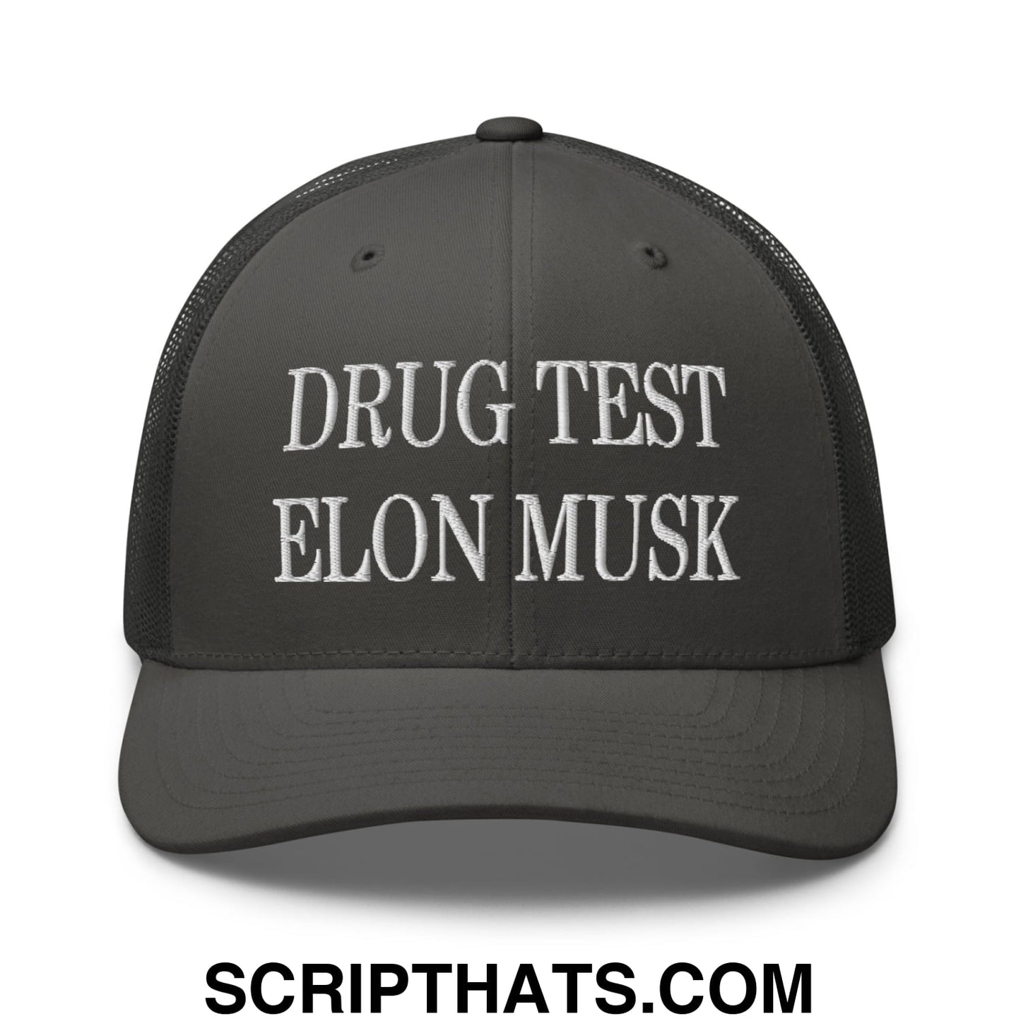 Drug Test Elon Musk Embroidered Mesh Trucker Hat Charcoal