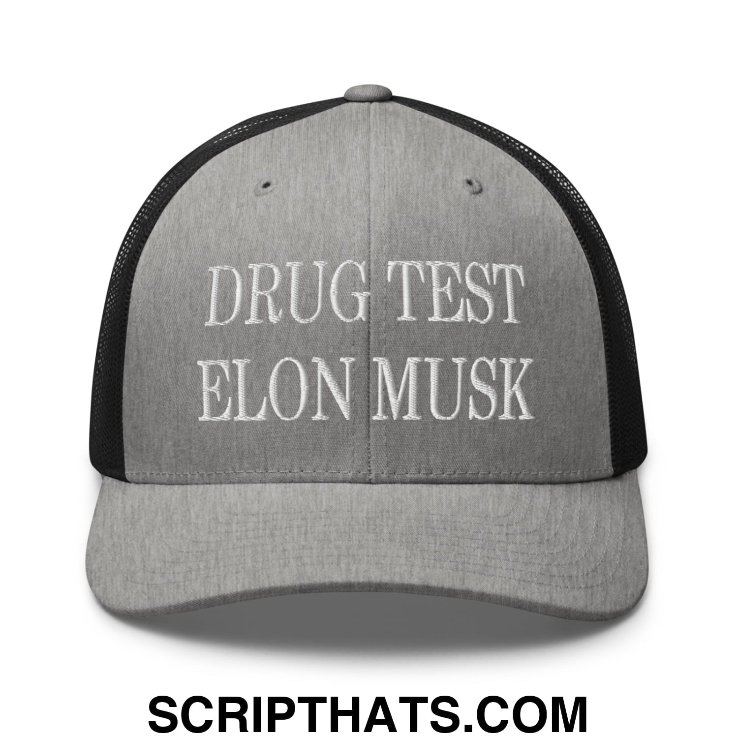 Drug Test Elon Musk Embroidered Mesh Trucker Hat Heather Black