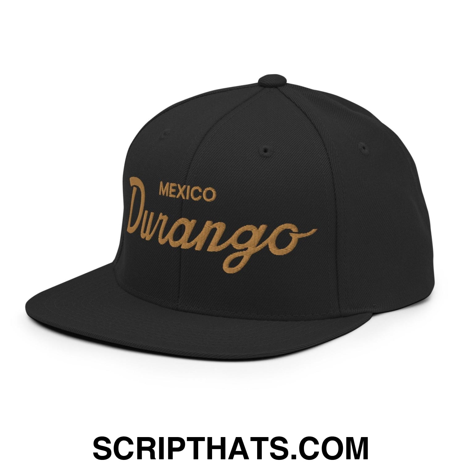 Durango Mexico Gold Vintage Sports Script Snapback Hat Black