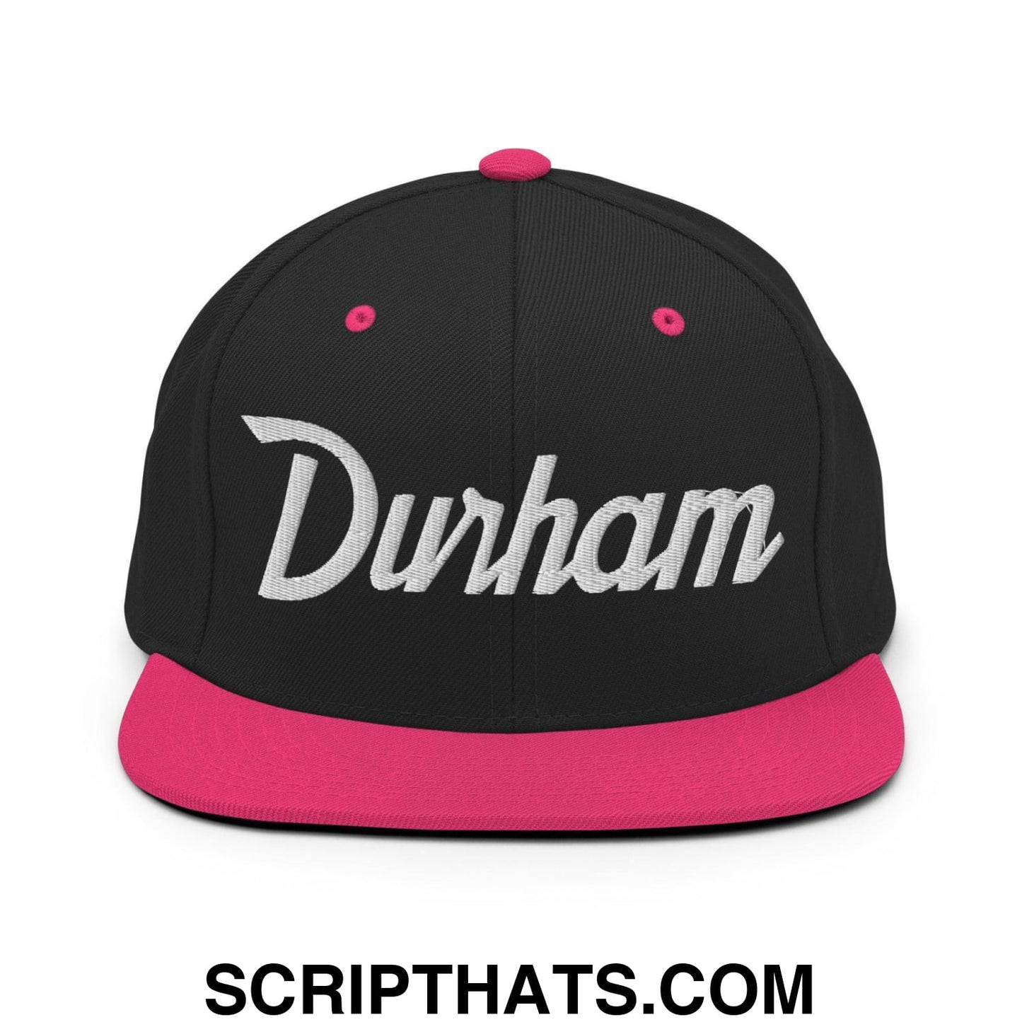 Durham Script Snapback Hat Black Neon Pink