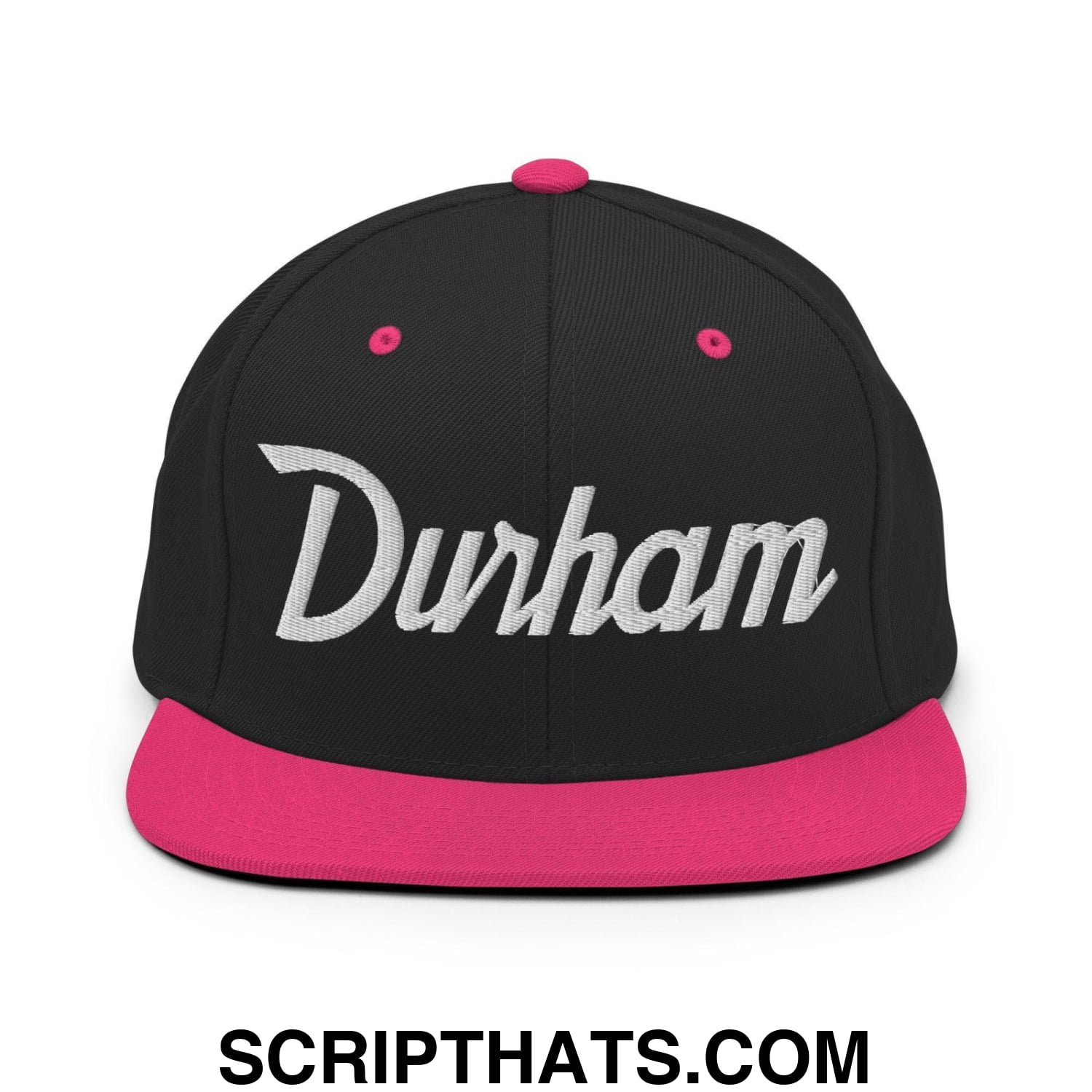 Durham Script Snapback Hat Black Neon Pink