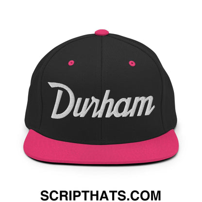 Durham Script Snapback Hat Black Neon Pink