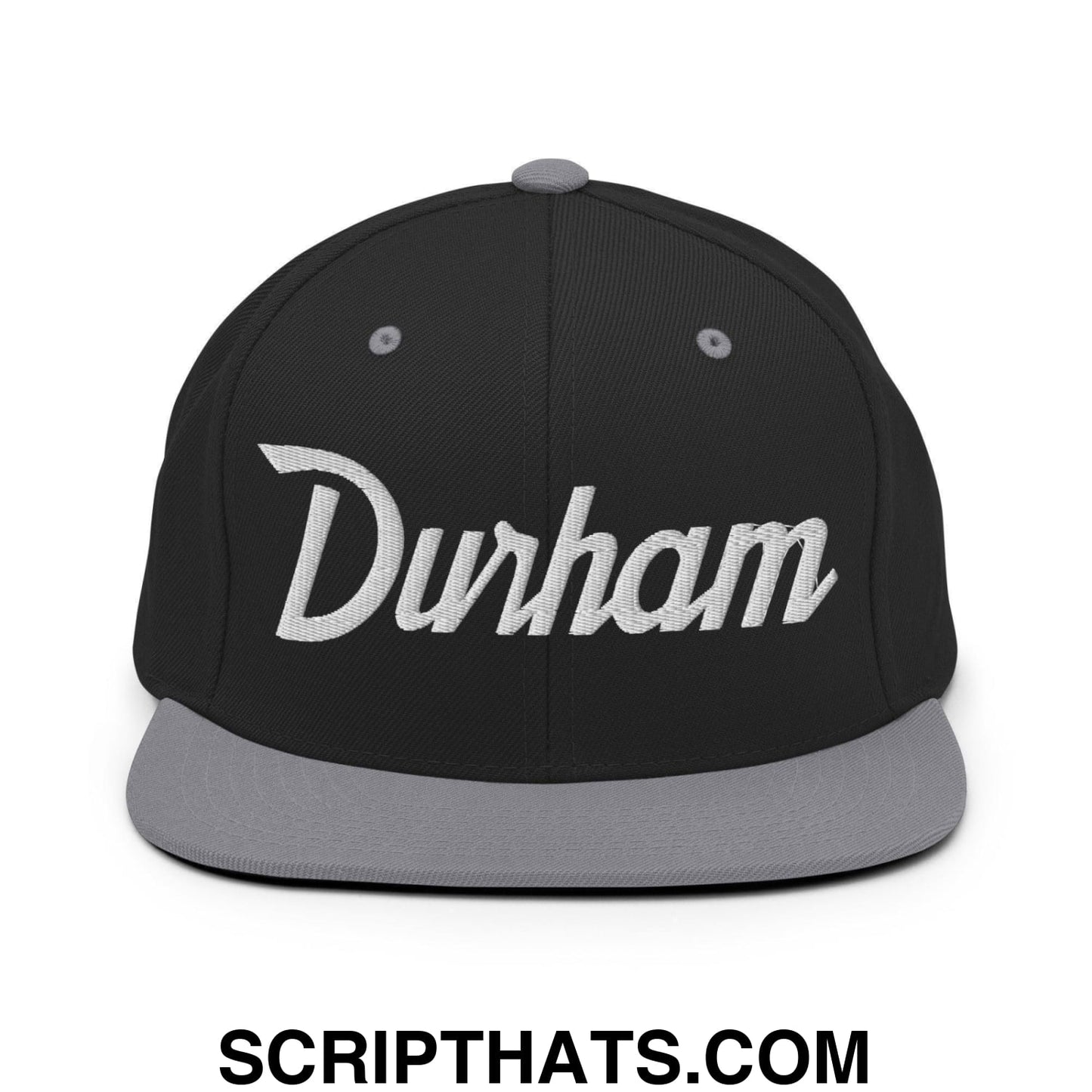 Durham Script Snapback Hat Black Silver