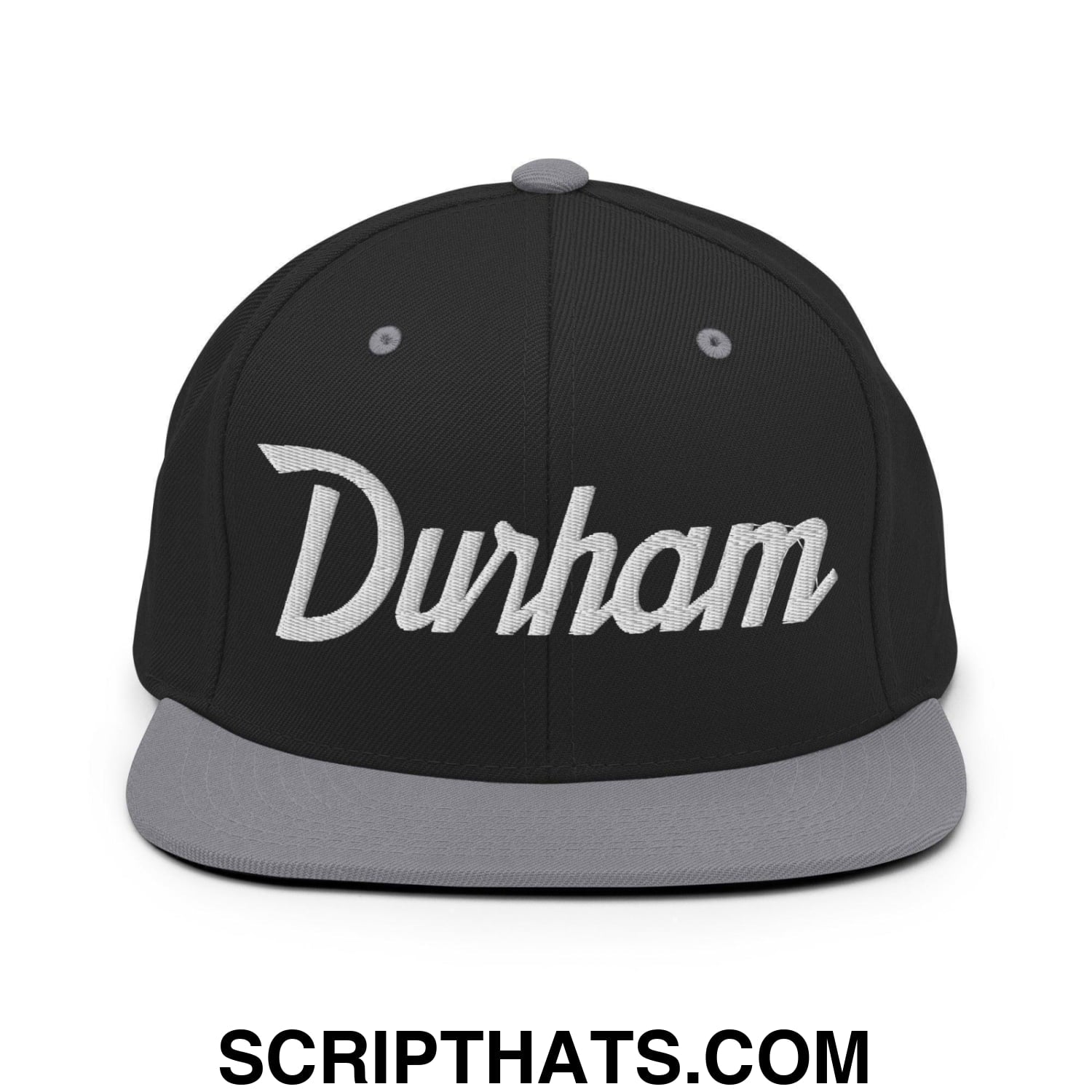 Durham Script Snapback Hat Black Silver