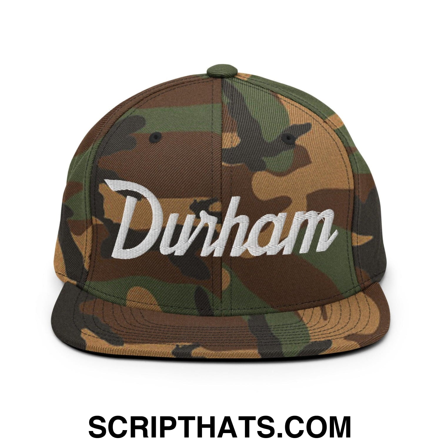 Durham Script Snapback Hat Green Camo