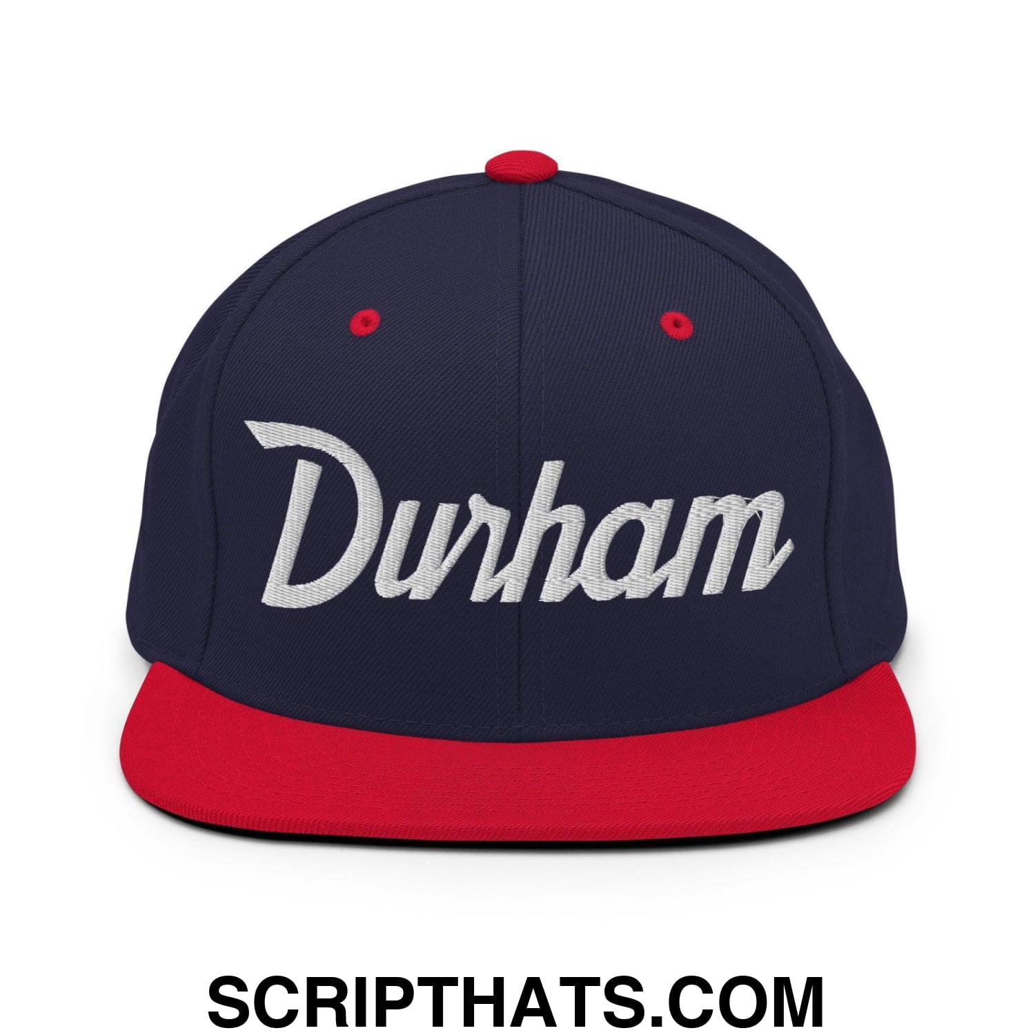 Durham Script Snapback Hat Navy Red