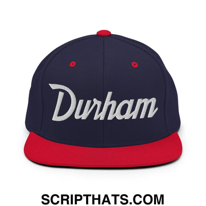 Durham Script Snapback Hat Navy Red