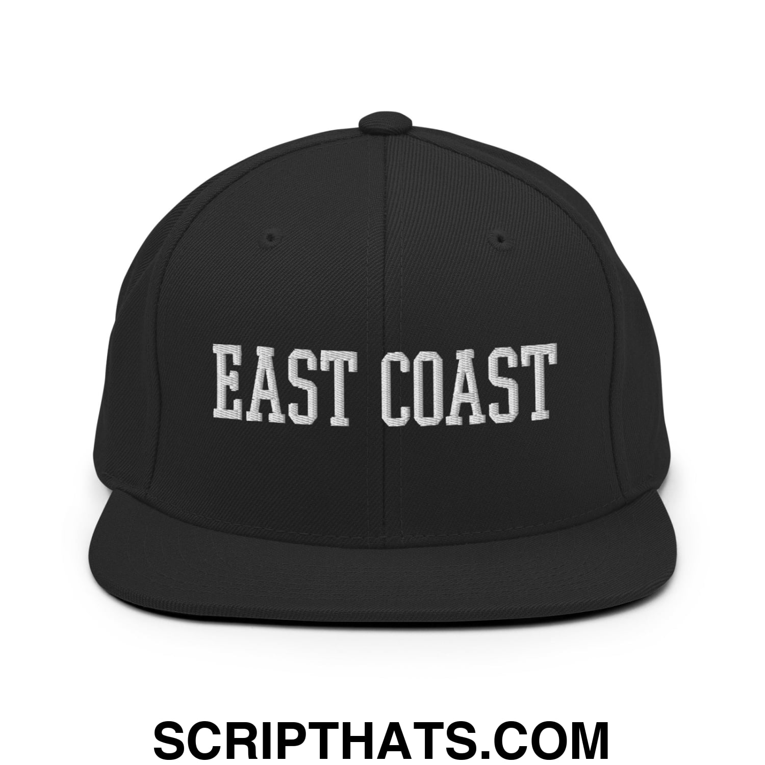East Coast Embroidered Flat Bill Brim Snapback Hat Black