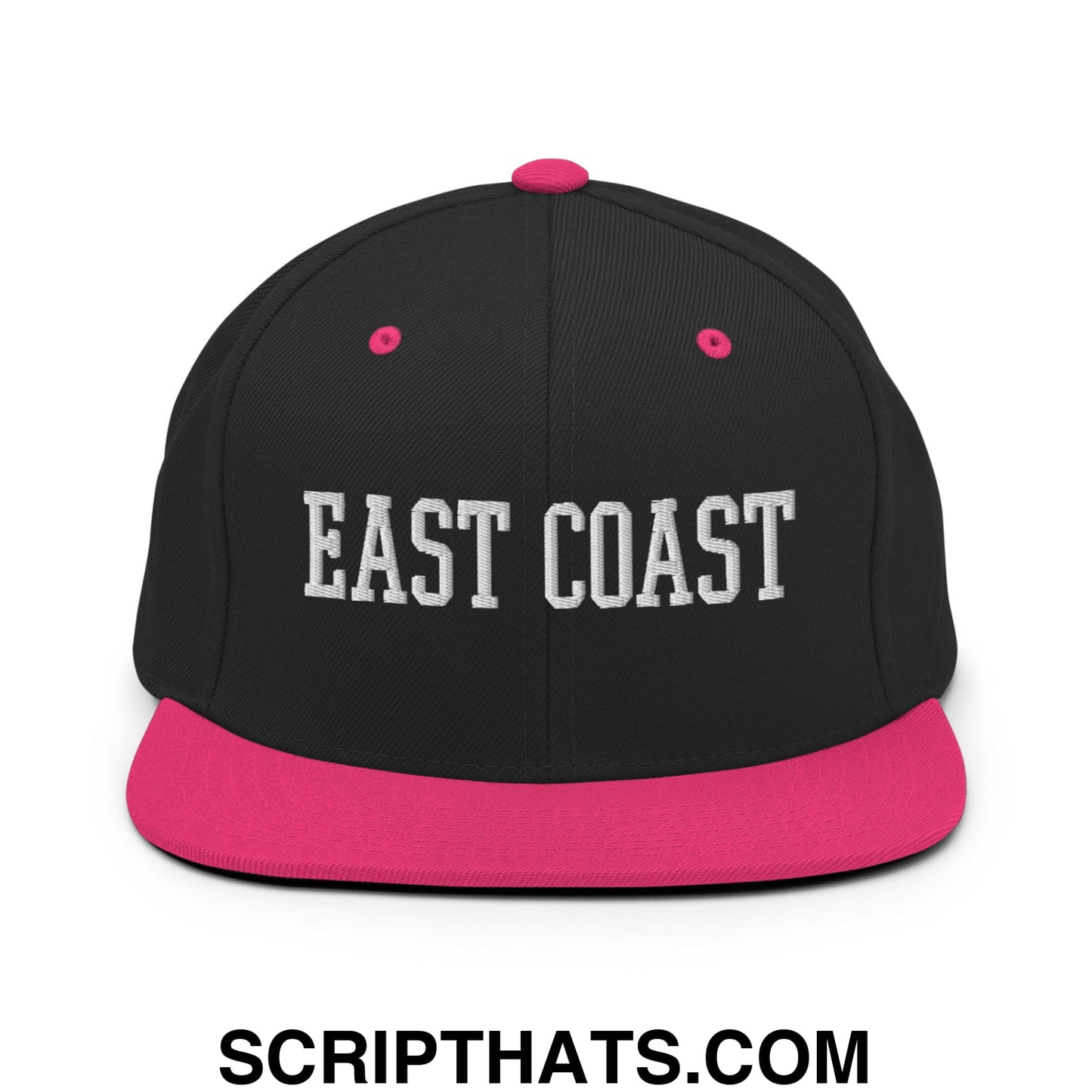 East Coast Embroidered Flat Bill Brim Snapback Hat Black Neon Pink