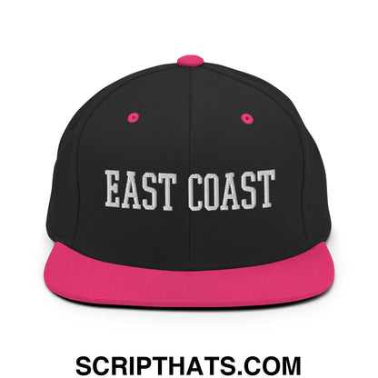 East Coast Embroidered Flat Bill Brim Snapback Hat Black Neon Pink