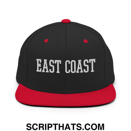 East Coast Embroidered Flat Bill Brim Snapback Hat Black Red