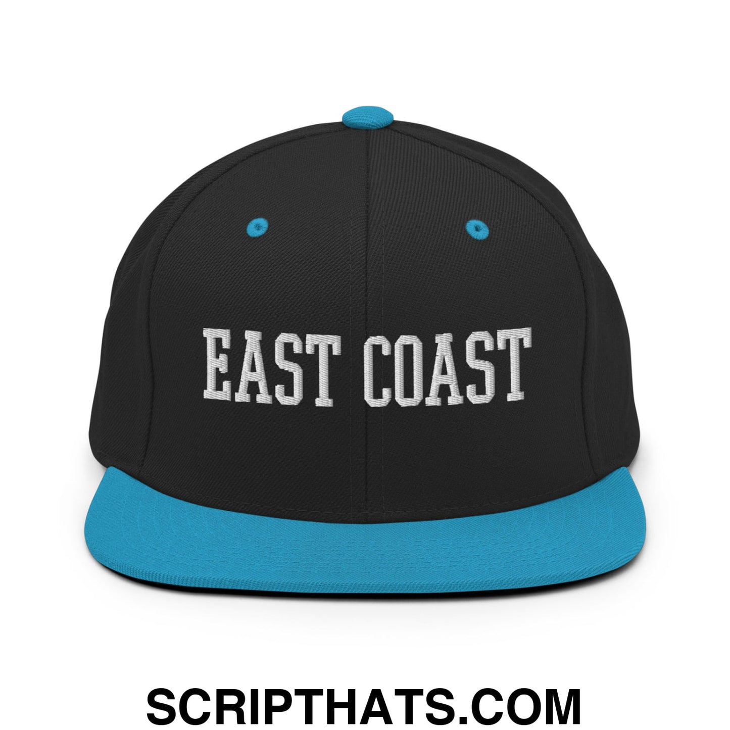 East Coast Embroidered Flat Bill Brim Snapback Hat Black Teal