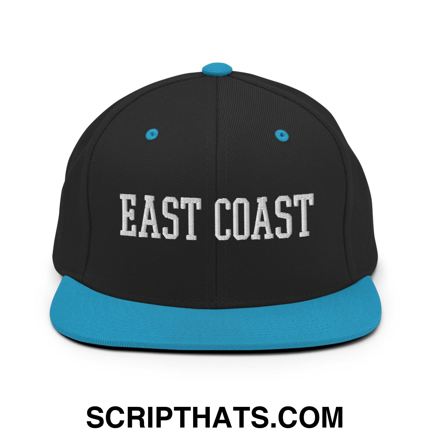 East Coast Embroidered Flat Bill Brim Snapback Hat Black Teal
