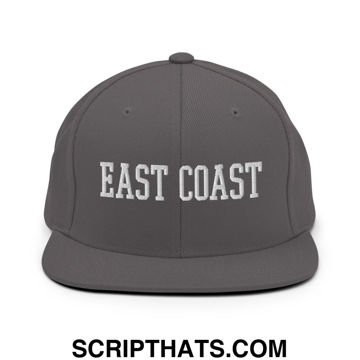 East Coast Embroidered Flat Bill Brim Snapback Hat Dark Grey