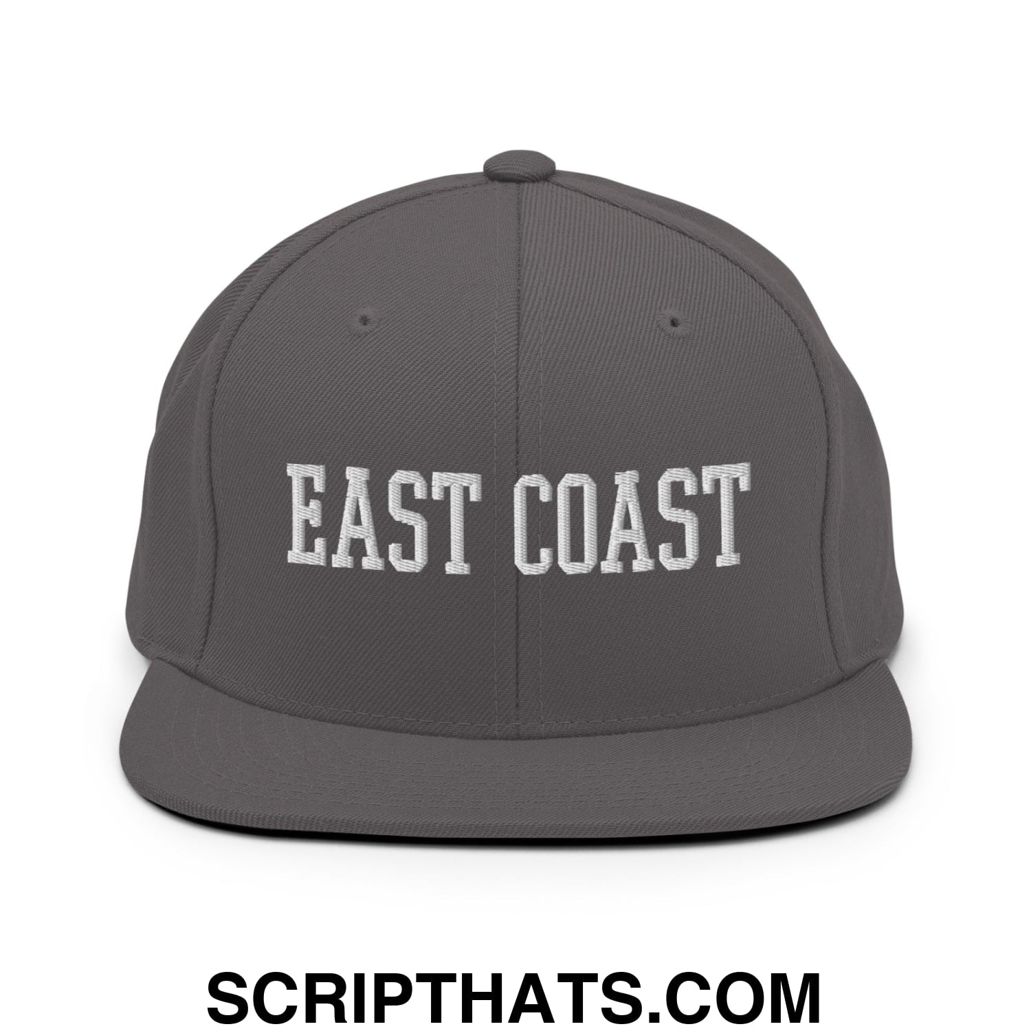 East Coast Embroidered Flat Bill Brim Snapback Hat Dark Grey
