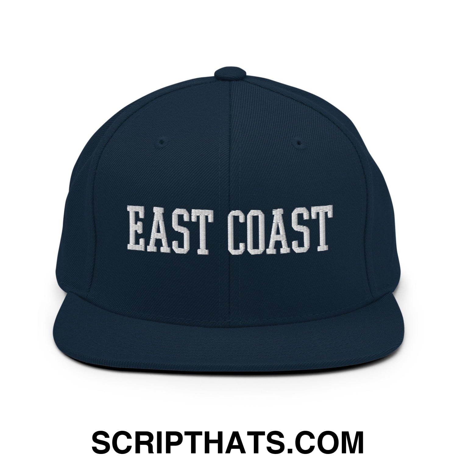 East Coast Embroidered Flat Bill Brim Snapback Hat Dark Navy