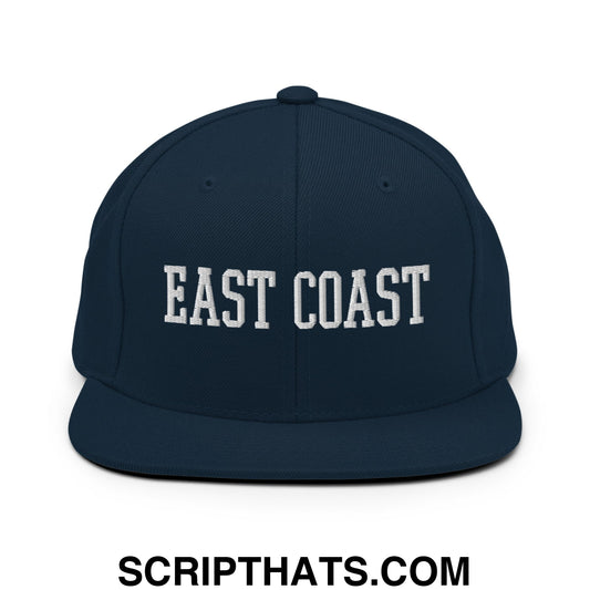 East Coast Embroidered Flat Bill Brim Snapback Hat Dark Navy