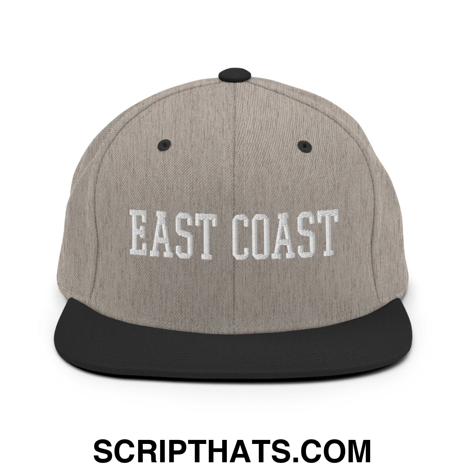 East Coast Embroidered Flat Bill Brim Snapback Hat Heather Black