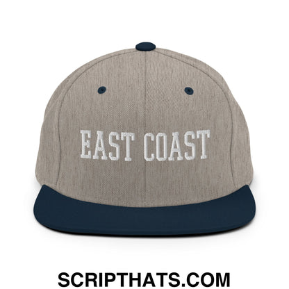 East Coast Embroidered Flat Bill Brim Snapback Hat Heather Grey Navy