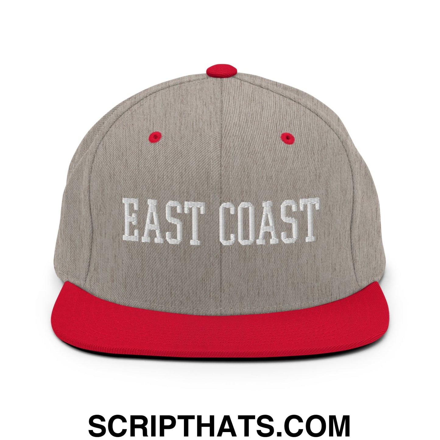 East Coast Embroidered Flat Bill Brim Snapback Hat Heather Grey Red