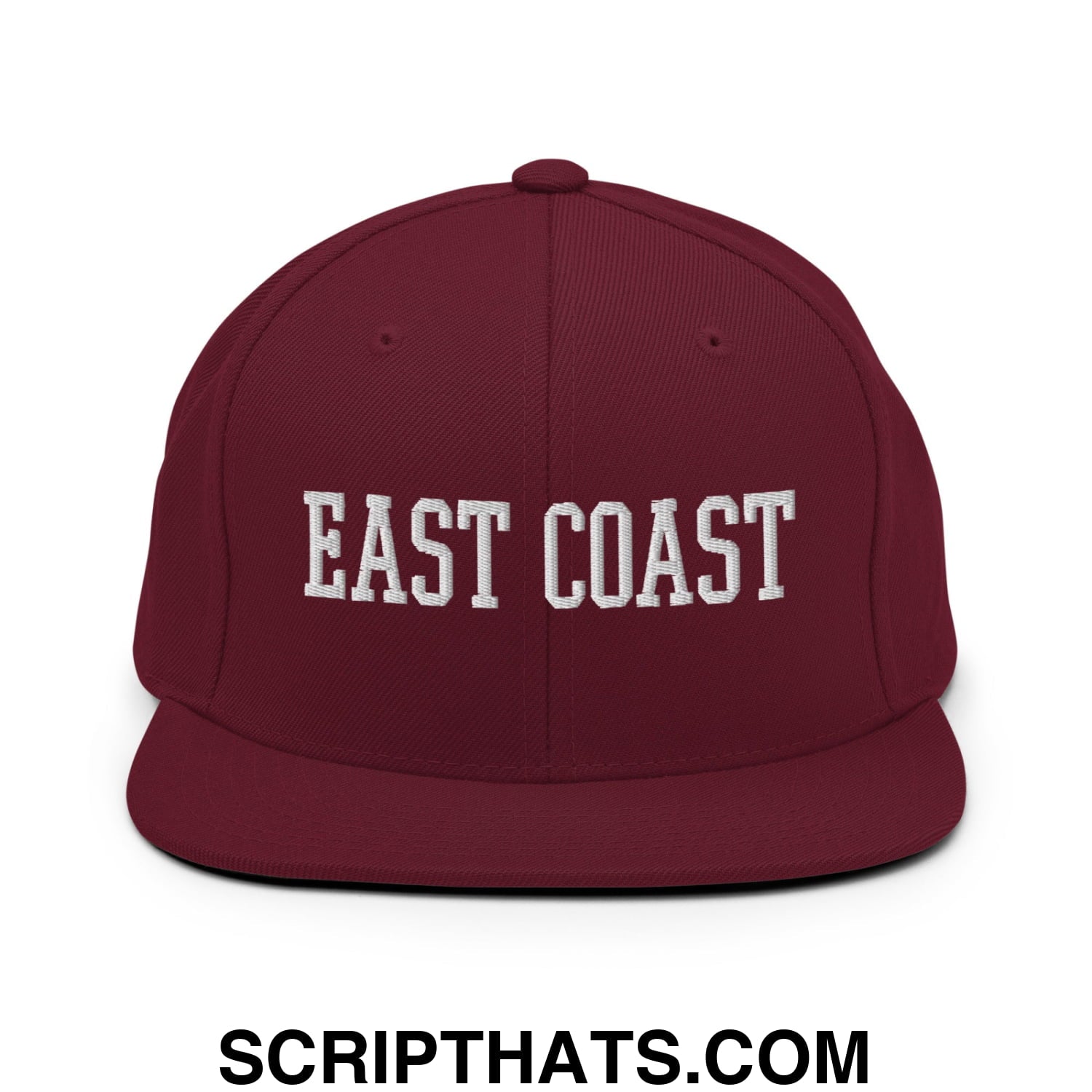 East Coast Embroidered Flat Bill Brim Snapback Hat Maroon