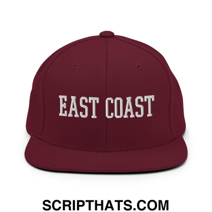 East Coast Embroidered Flat Bill Brim Snapback Hat Maroon