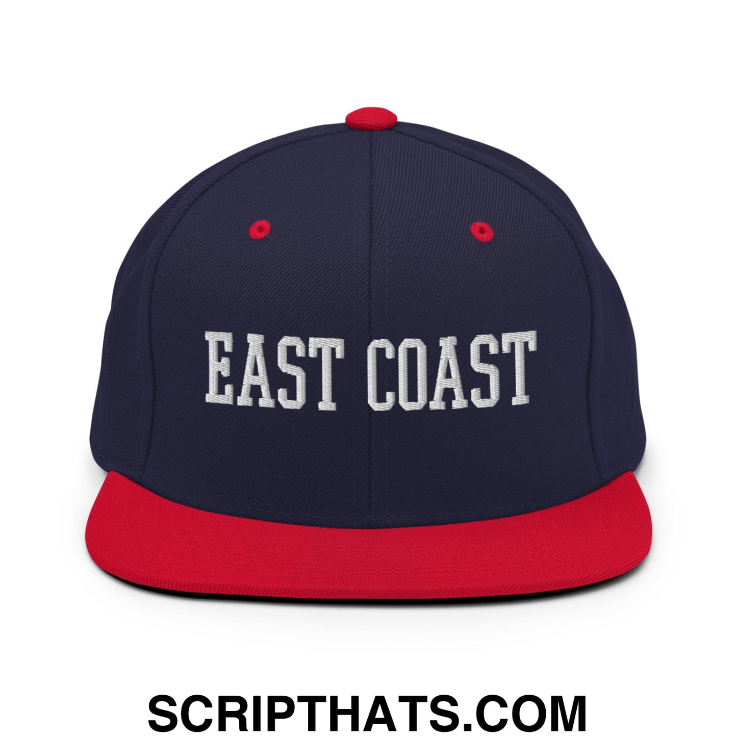 East Coast Embroidered Flat Bill Brim Snapback Hat Navy Red