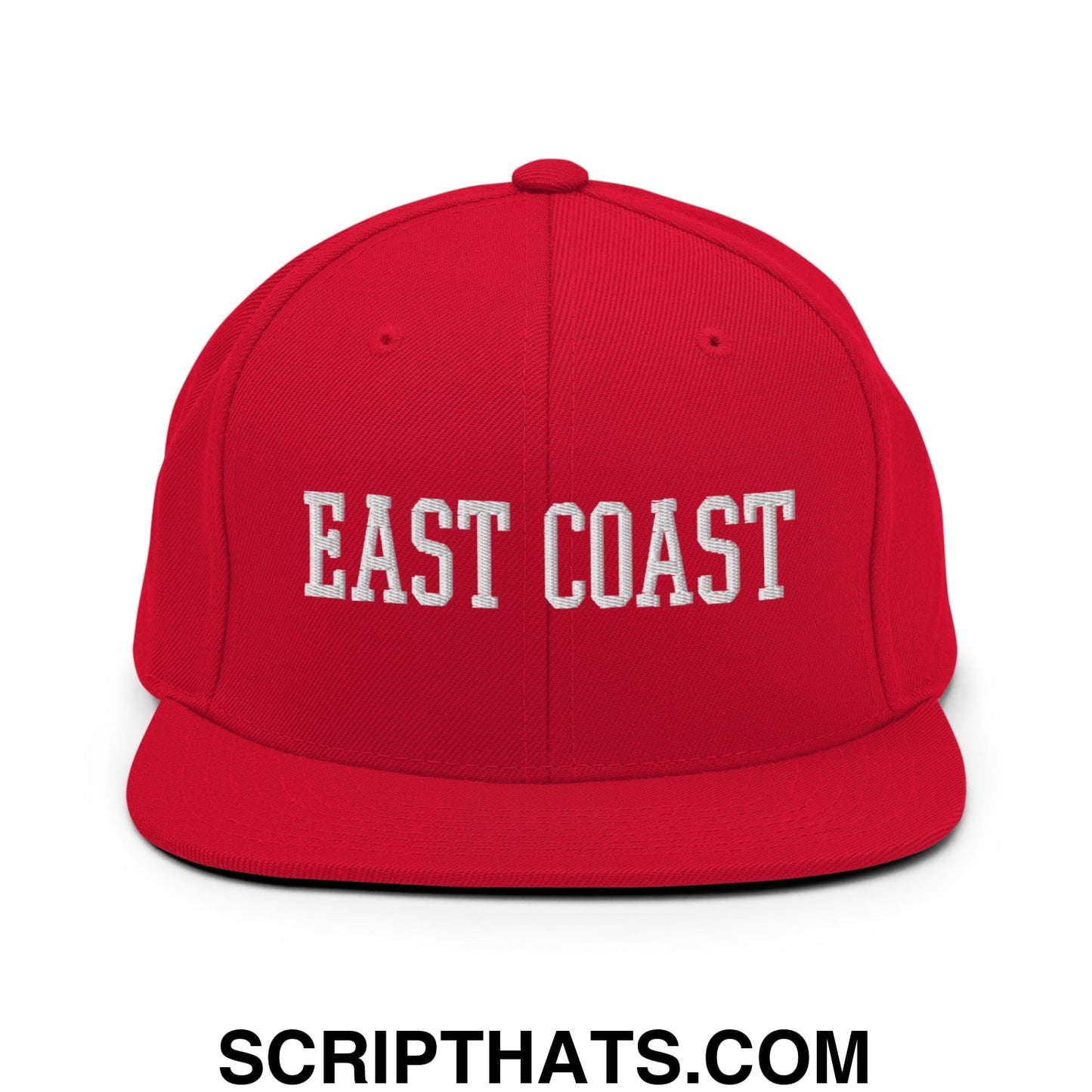East Coast Embroidered Flat Bill Brim Snapback Hat Red