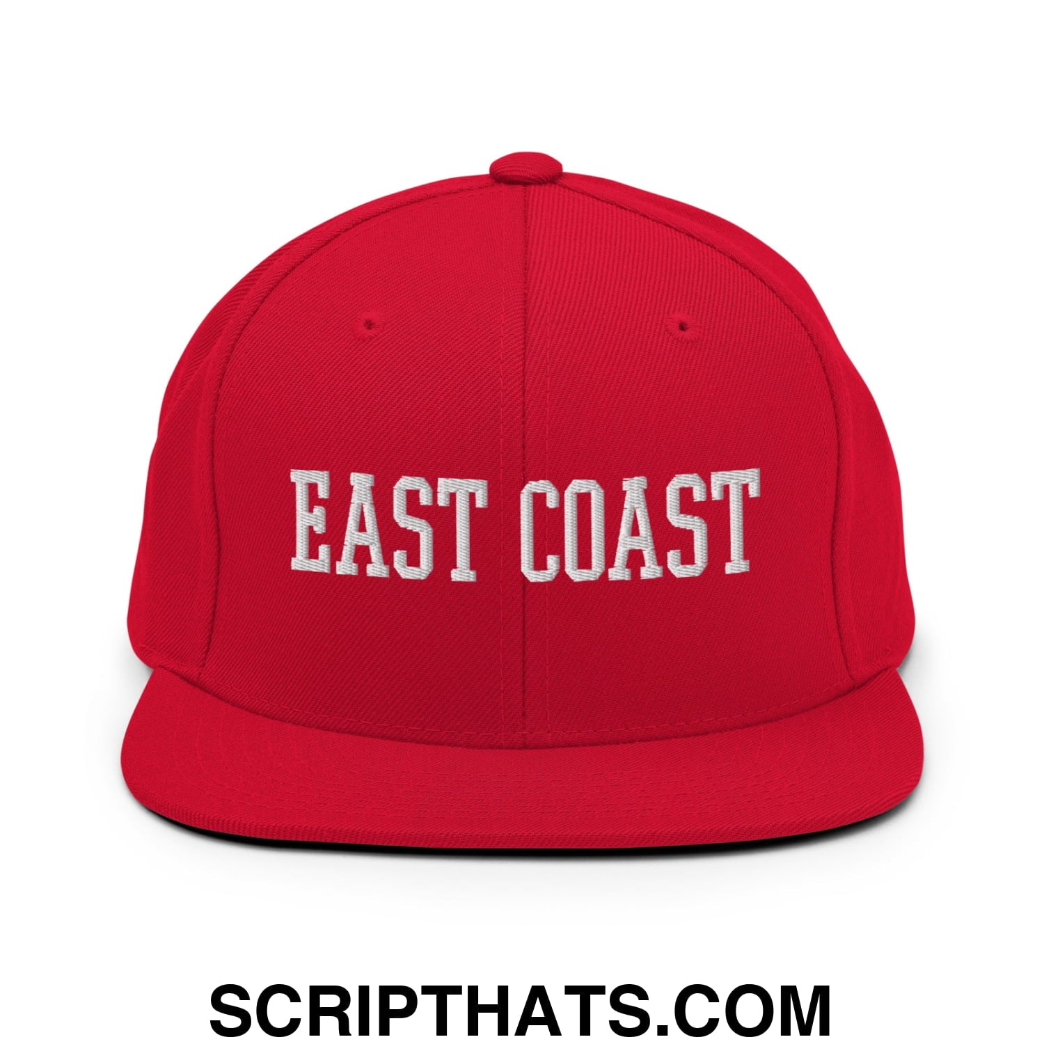 East Coast Embroidered Flat Bill Brim Snapback Hat Red