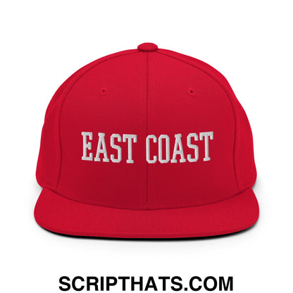 East Coast Embroidered Flat Bill Brim Snapback Hat Red
