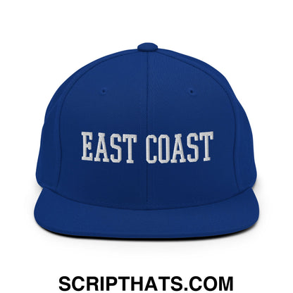 East Coast Embroidered Flat Bill Brim Snapback Hat Royal Blue