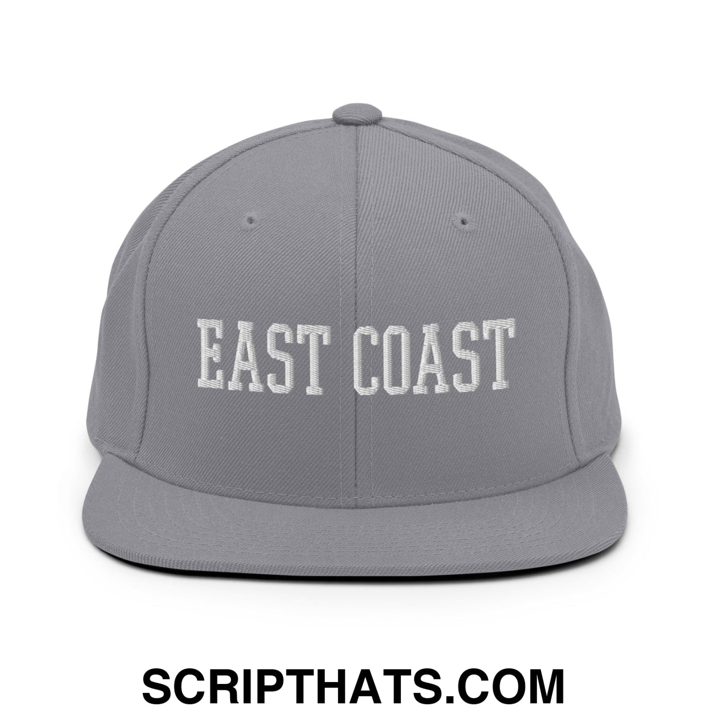 East Coast Embroidered Flat Bill Brim Snapback Hat Silver