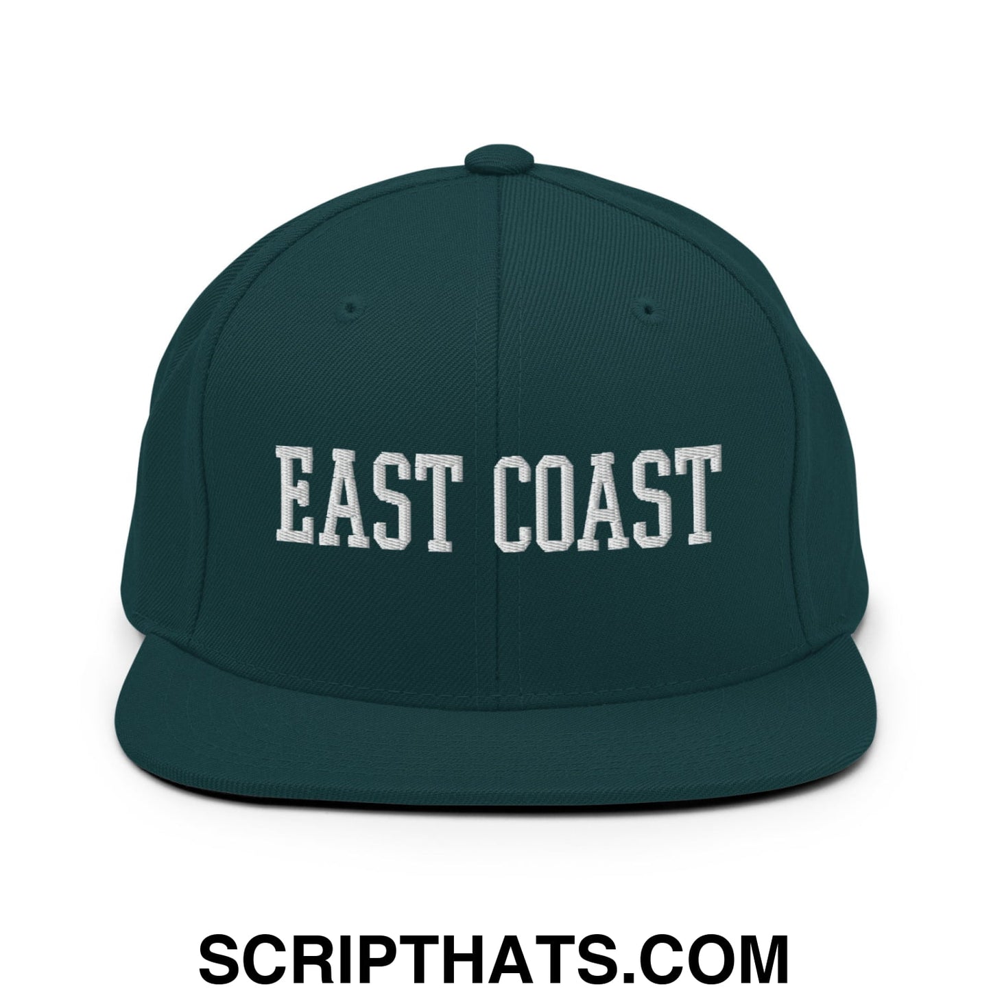 East Coast Embroidered Flat Bill Brim Snapback Hat Spruce