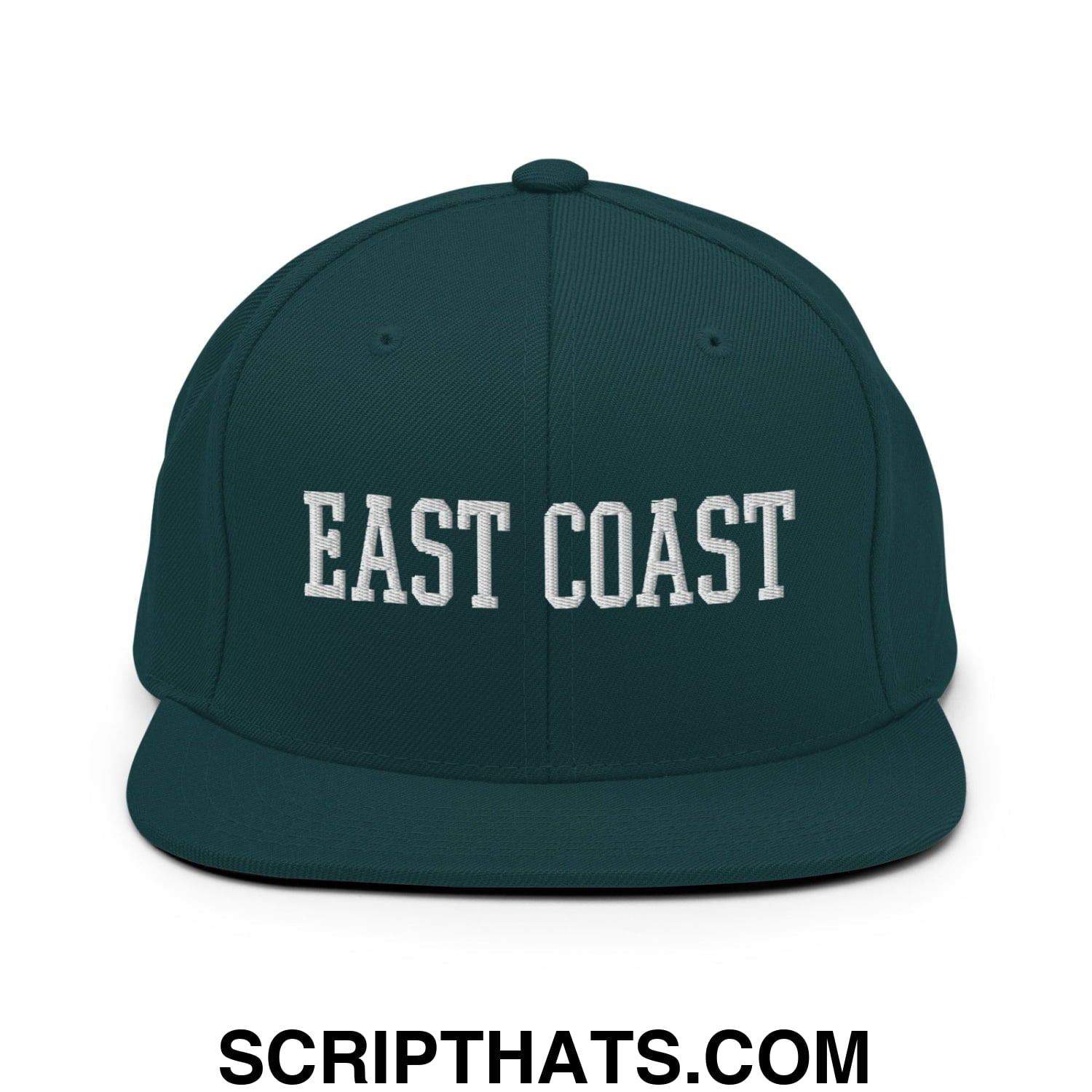 East Coast Embroidered Flat Bill Brim Snapback Hat Spruce