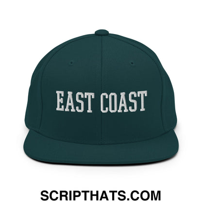 East Coast Embroidered Flat Bill Brim Snapback Hat Spruce