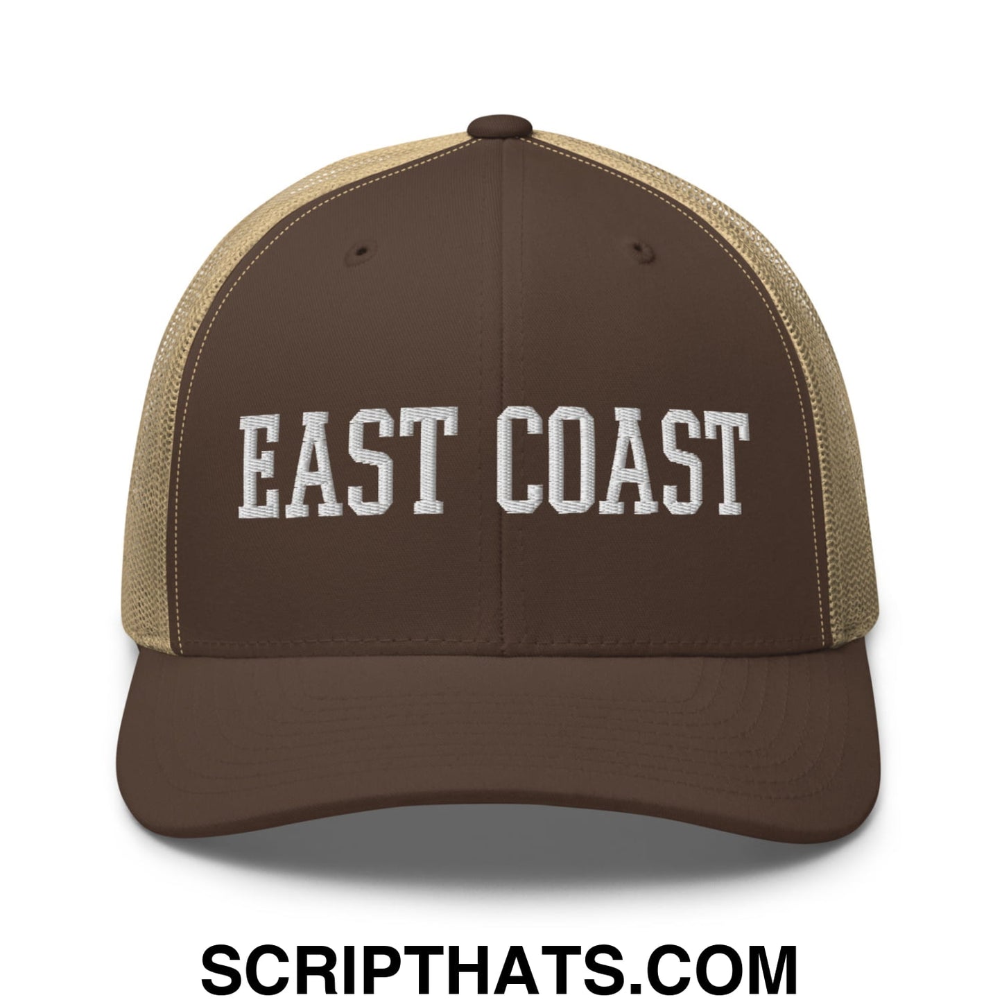 East Coast Embroidered Mesh Trucker Hat Brown Khaki