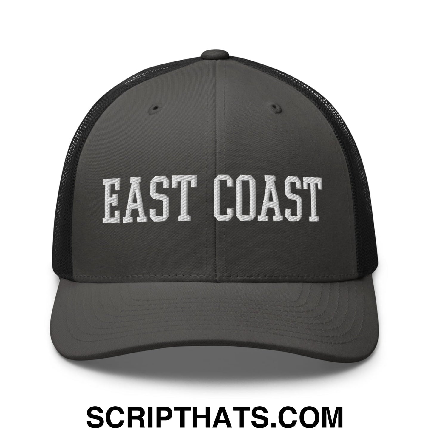 East Coast Embroidered Mesh Trucker Hat Charcoal Black