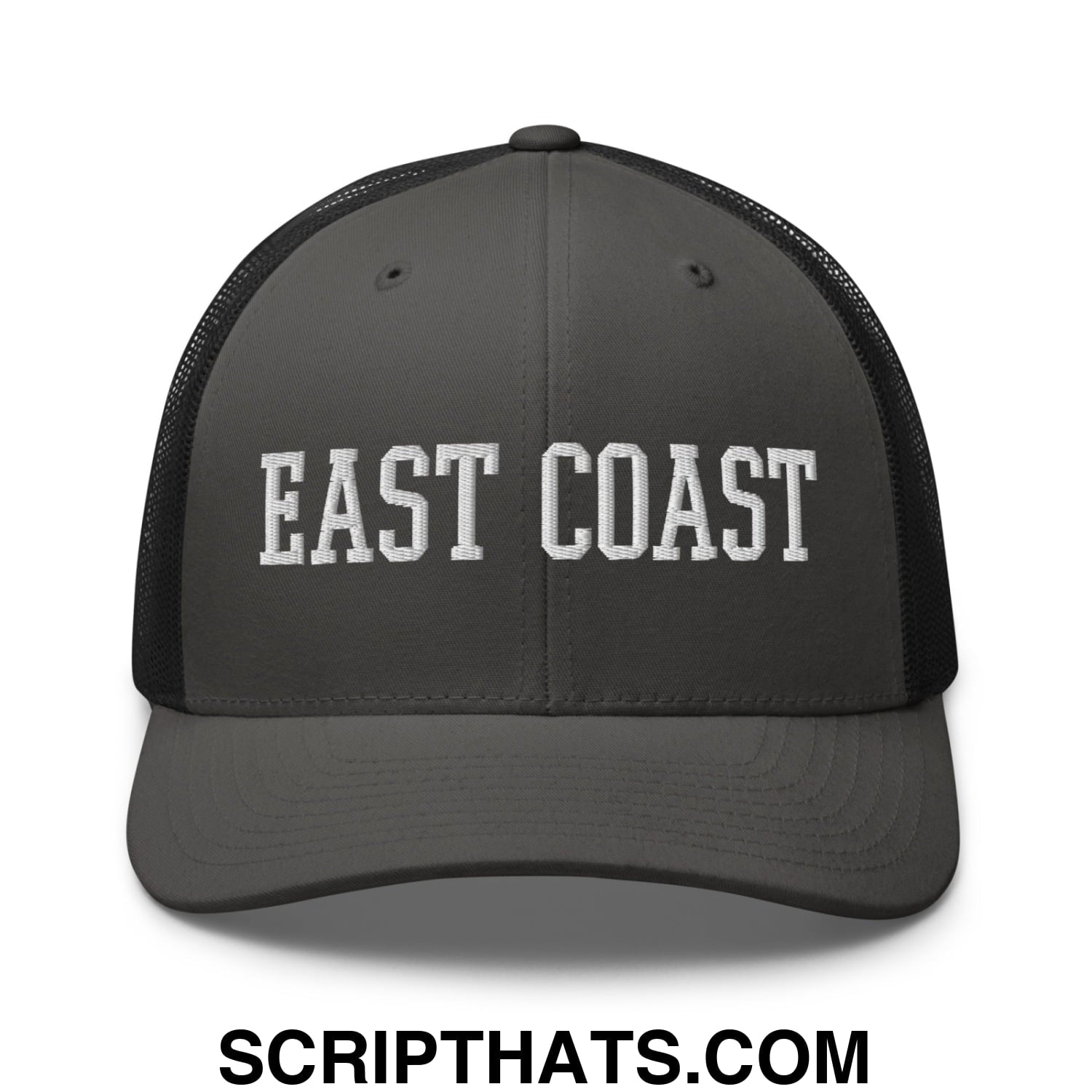 East Coast Embroidered Mesh Trucker Hat Charcoal Black