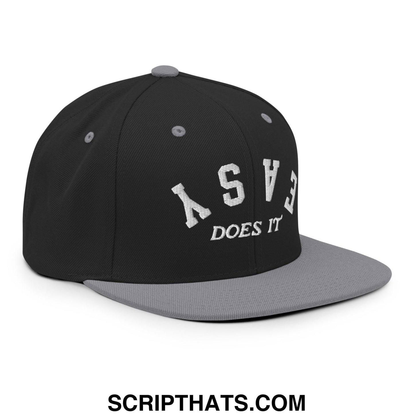 Easy Does It Embroidered Flat Bill Brim Snapback Hat Black Silver