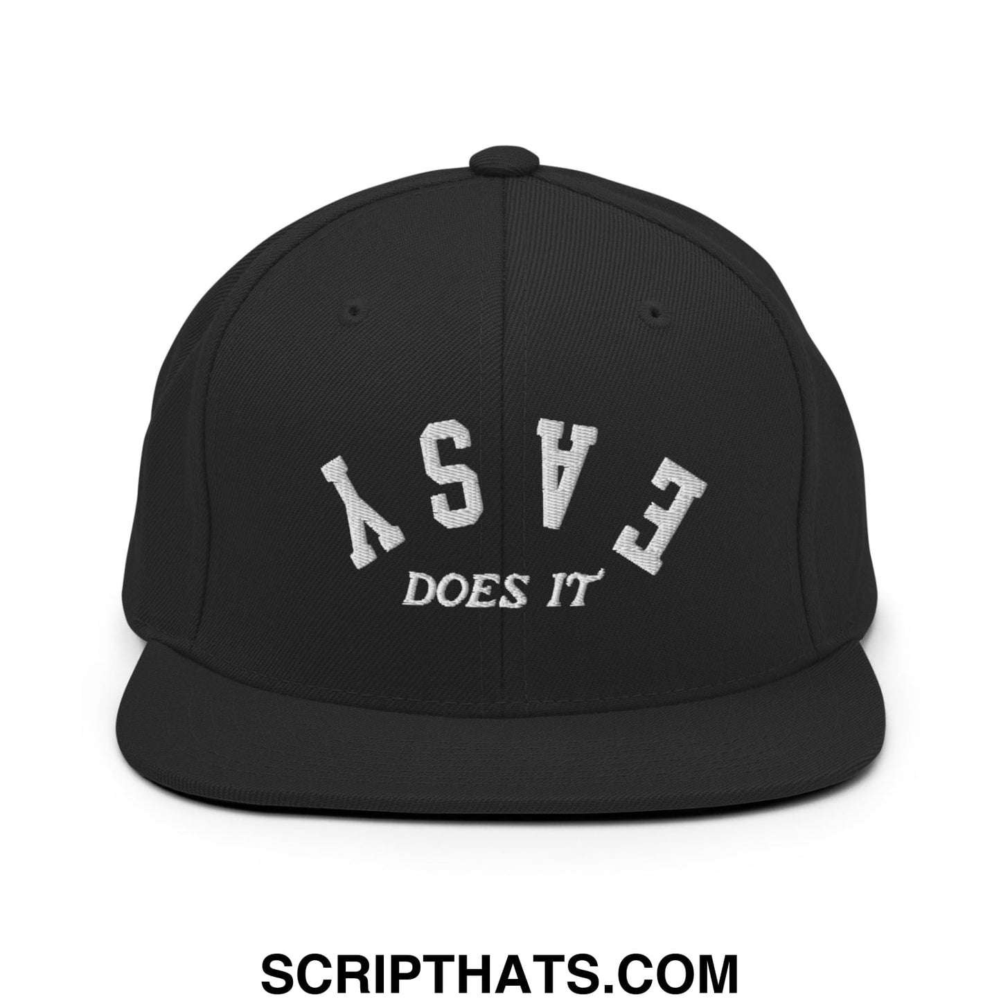 Easy Does It Embroidered Flat Bill Brim Snapback Hat Black