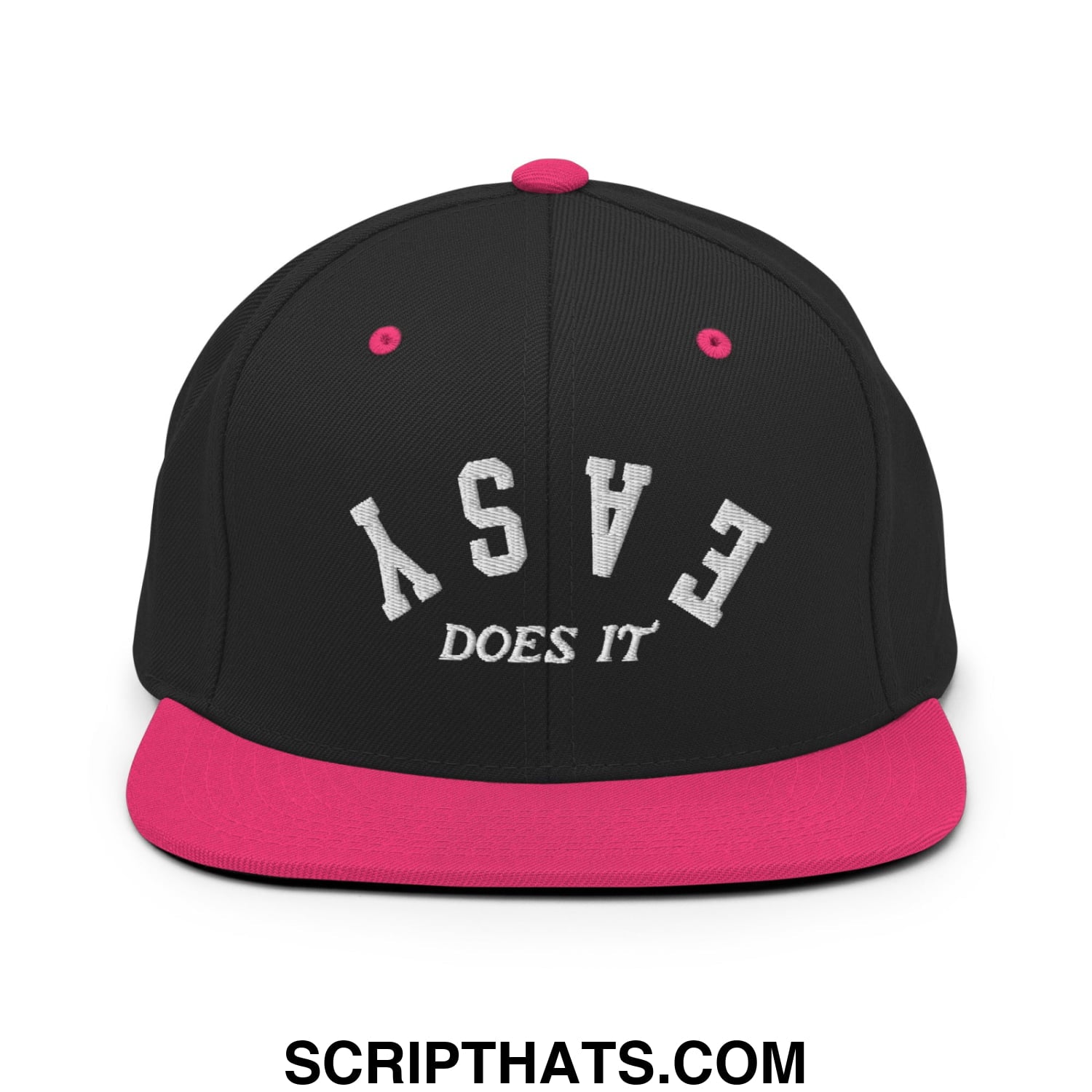 Easy Does It Embroidered Flat Bill Brim Snapback Hat Black Neon Pink