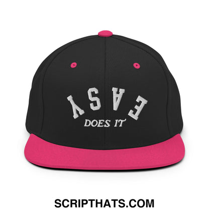 Easy Does It Embroidered Flat Bill Brim Snapback Hat Black Neon Pink