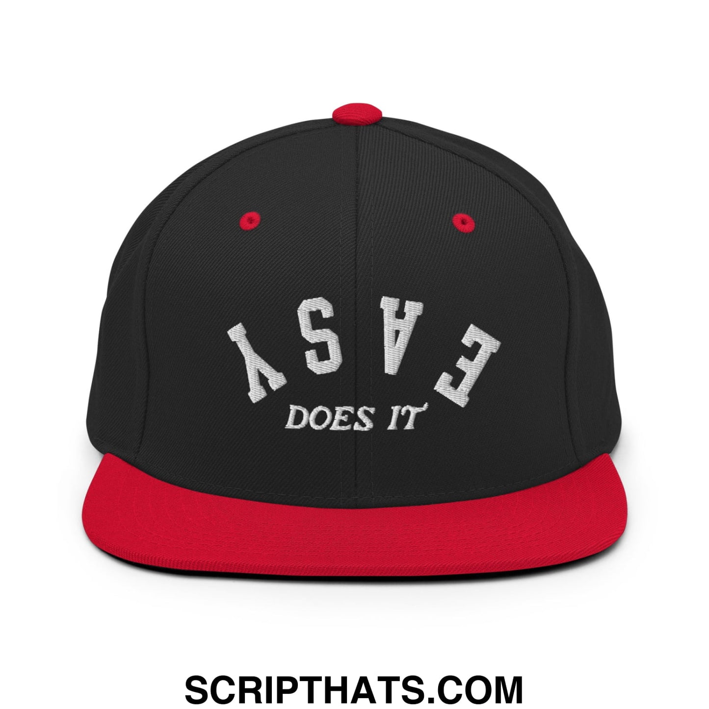 Easy Does It Embroidered Flat Bill Brim Snapback Hat Black Red