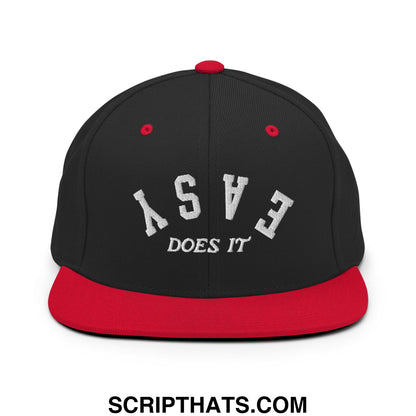 Easy Does It Embroidered Flat Bill Brim Snapback Hat Black Red