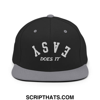 Easy Does It Embroidered Flat Bill Brim Snapback Hat Black Silver