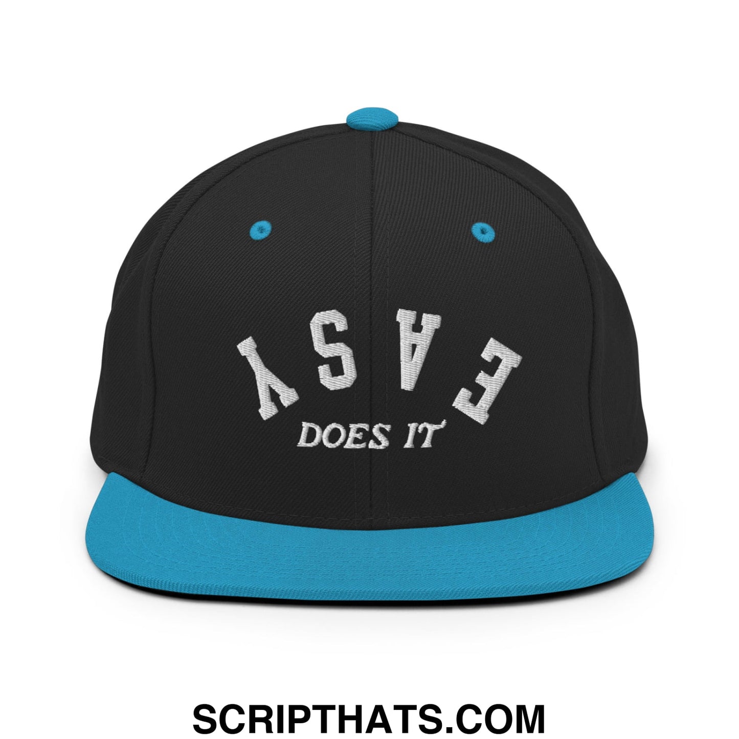 Easy Does It Embroidered Flat Bill Brim Snapback Hat Black Teal